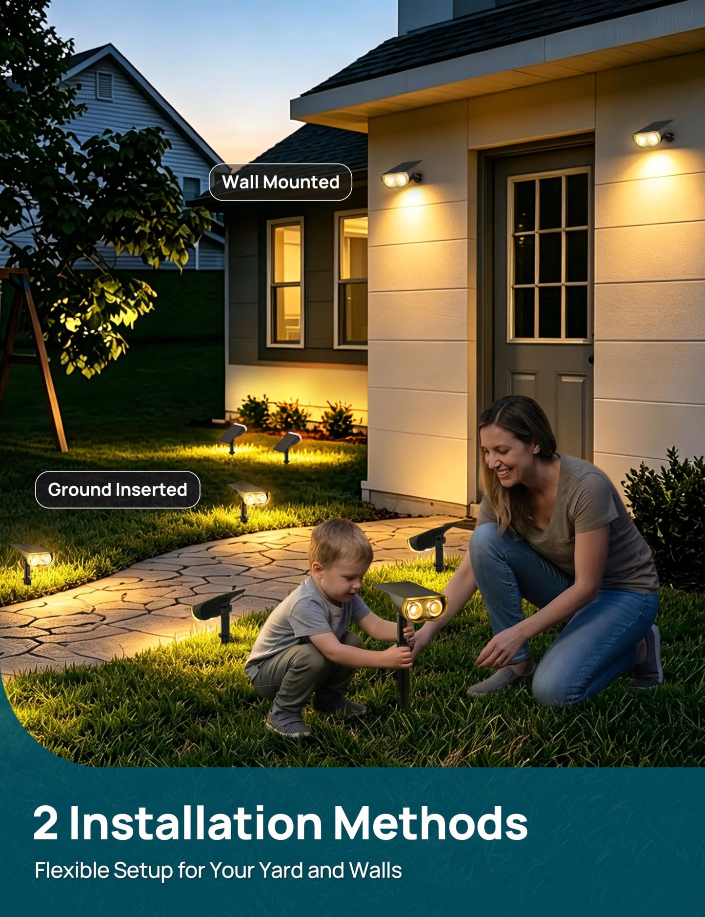 Linkind Solar Lights Outdoor Waterproof IP67, StarRay Dusk-to-Dawn Outdoor Solar Lights, 3 Lighting Modes Solar Spot Lights Outdoor for Garden, Yard, Landscape (Warm White, 6 Pack)