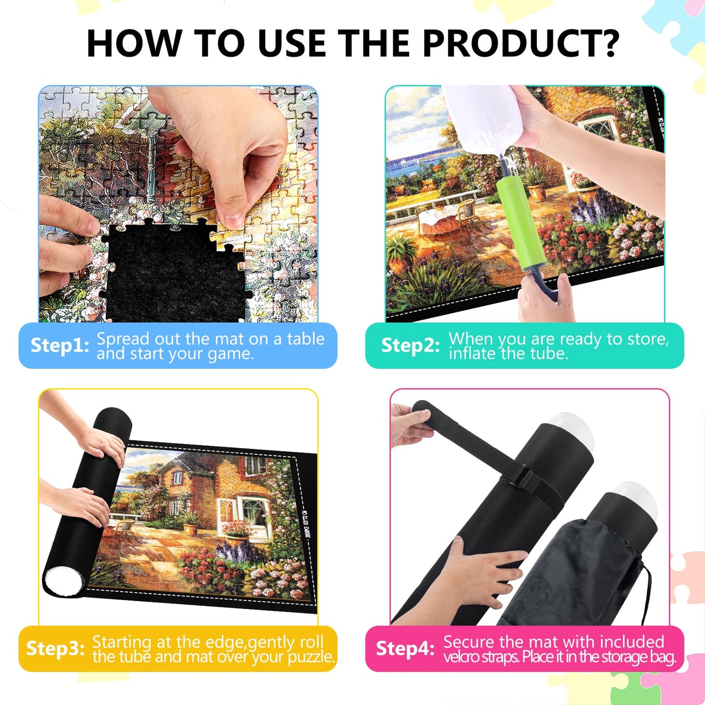 Jigsaw Puzzle Mat Roll Up 3000 Pieces Puzzles Felt Save Mats Puzzle Storage Puzzle Saver Puzzle Keeper with Sorter Trays Drawstring Storage Bag