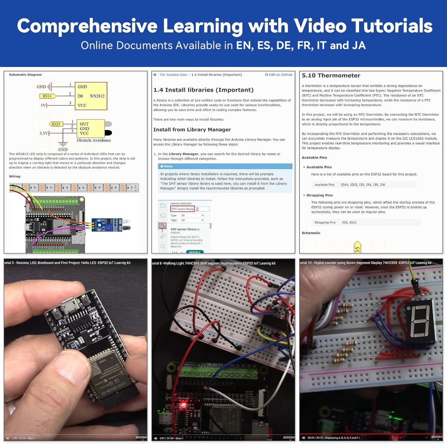 SunFounder ESP32 Ultimate Starter Kit (Compatiple with Arduino) Pinout Board with ESP32CAM, WiFi, Python C Scratch, Video Courses, IoT for Beginners Engineers, ESP32-WROOM-32E Board & Battery Included