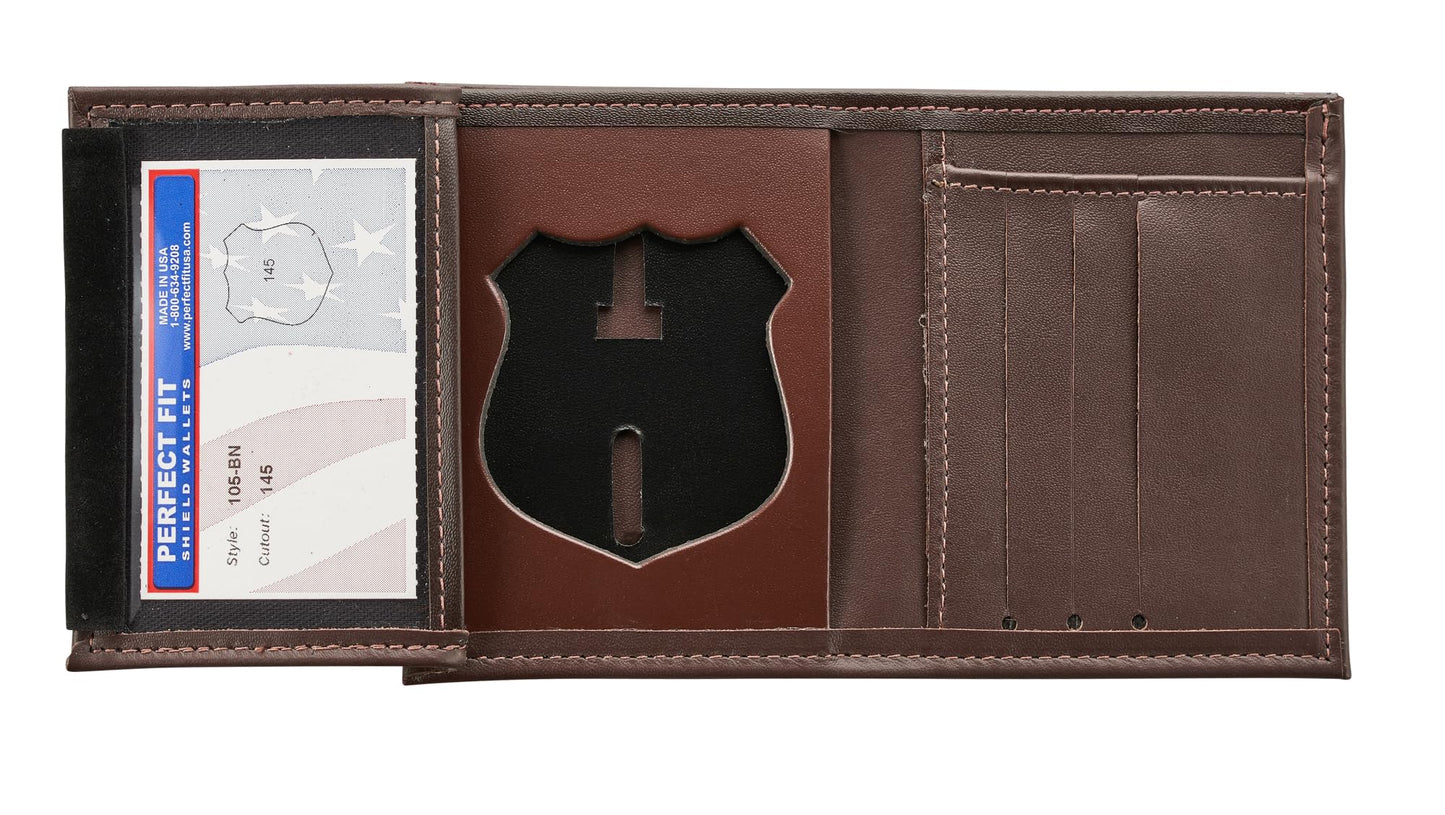 Perfect Fit Shield Wallets NYPD Patrol Officer Leather Hidden Badge Wallet/Badge & ID Case (Cutout PF 145), Brown, Hidden Badge Bi-fold Wallet (Brown)