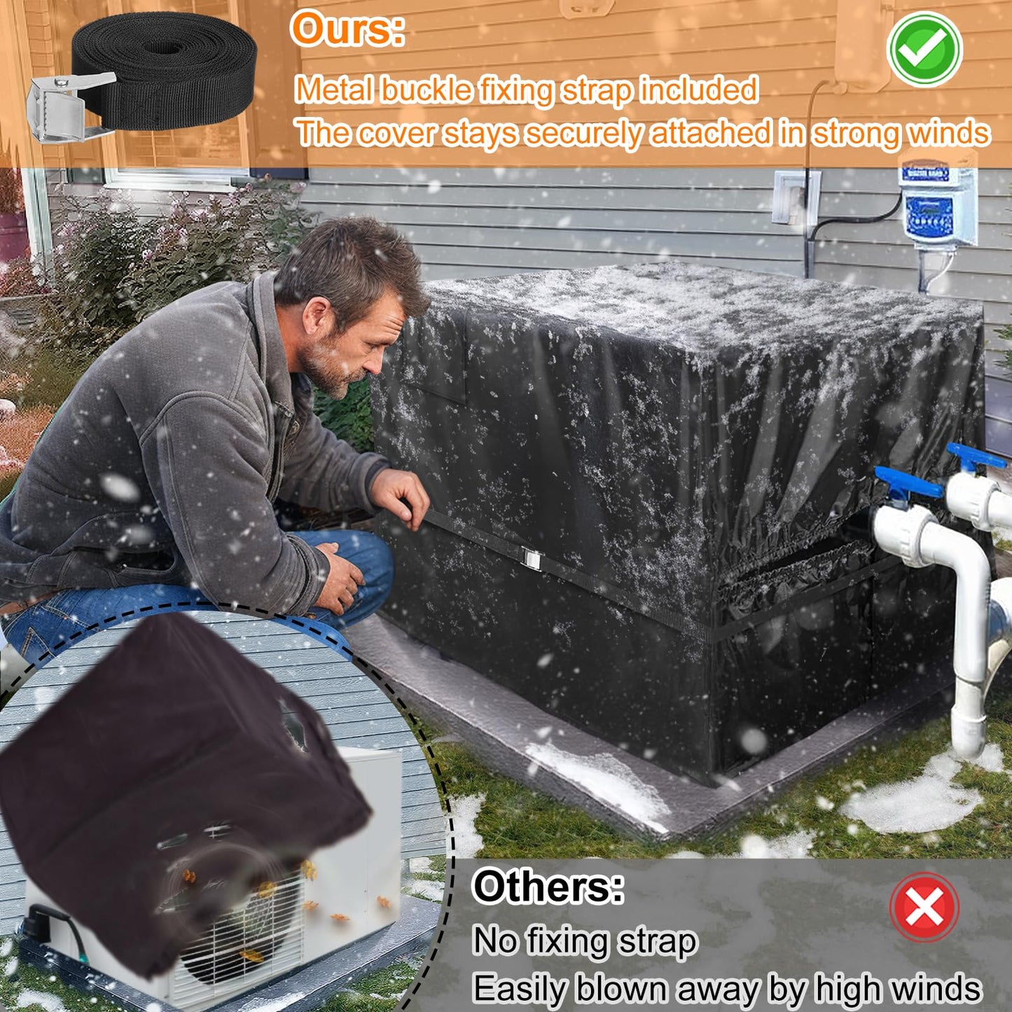 PAMASE Pool Heater Cover - 41.3" L*35.4" W*31.5" H Pool Pump Cover for Winter, PVC Coated 420D Heavy Duty Antifreeze Equipment Shade fits Hayward, Insulation Rainproof Snowproof