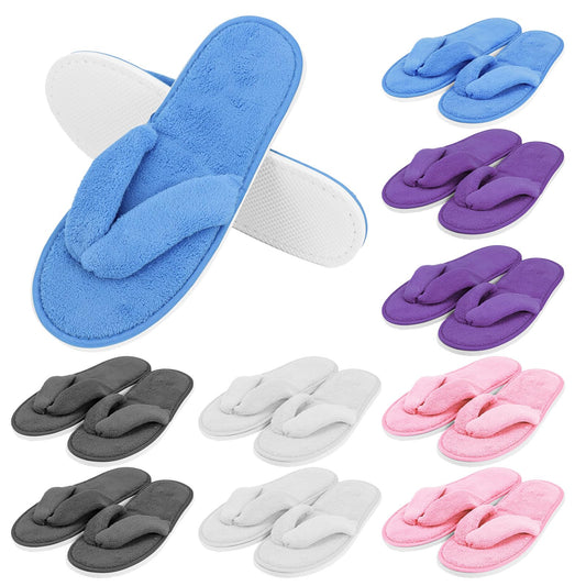 10 Pairs Spa Flip Flops for Guests, Coral Fleece Slippers Bulk for Women Men, Soft Open Toe House Slippers for Party, Travel, Hotel, Salon – 5 Colors