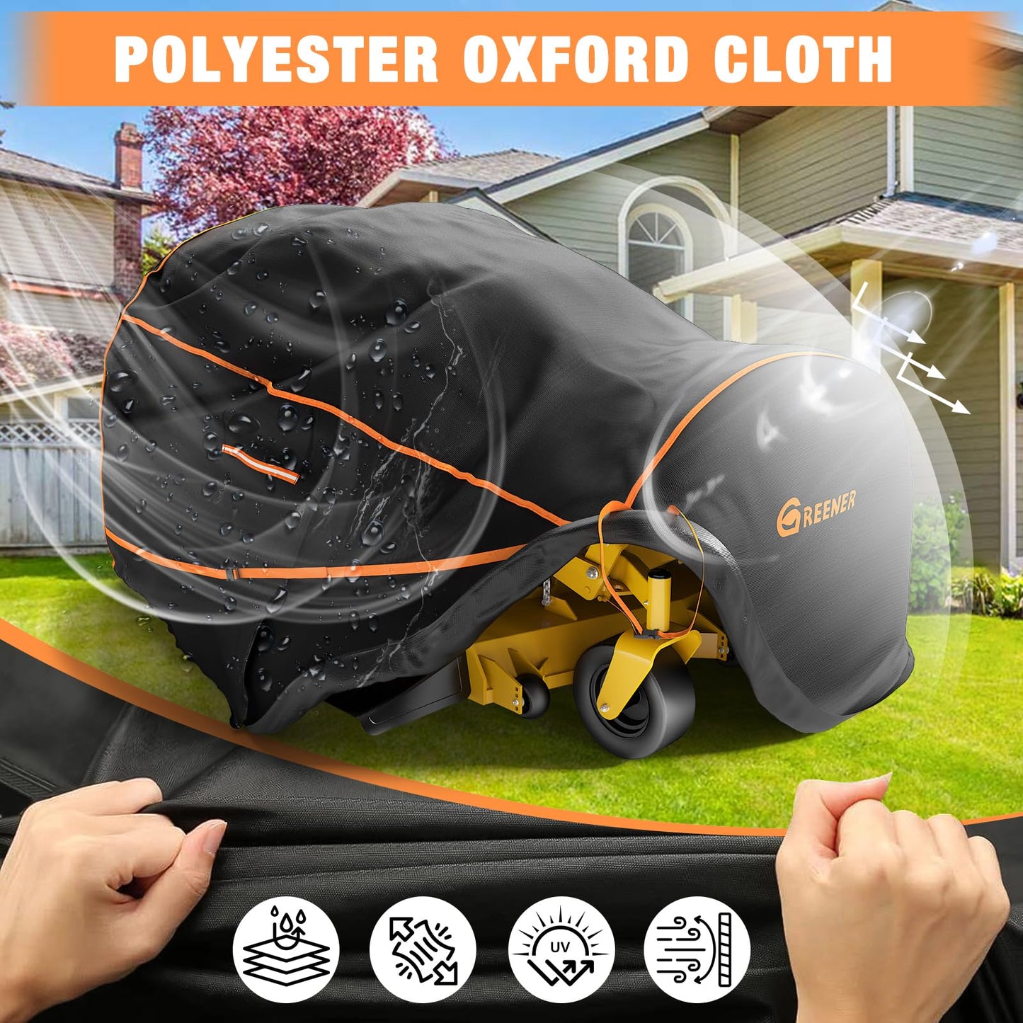 GREENER Zero Turn Lawn Mower M (800D)- Tractor Cover Fits Decks up to 54" Heavy Duty Protector, Universal fit for John Deere, EGO, Toro and More 80" L x 55" W x 49" H Black