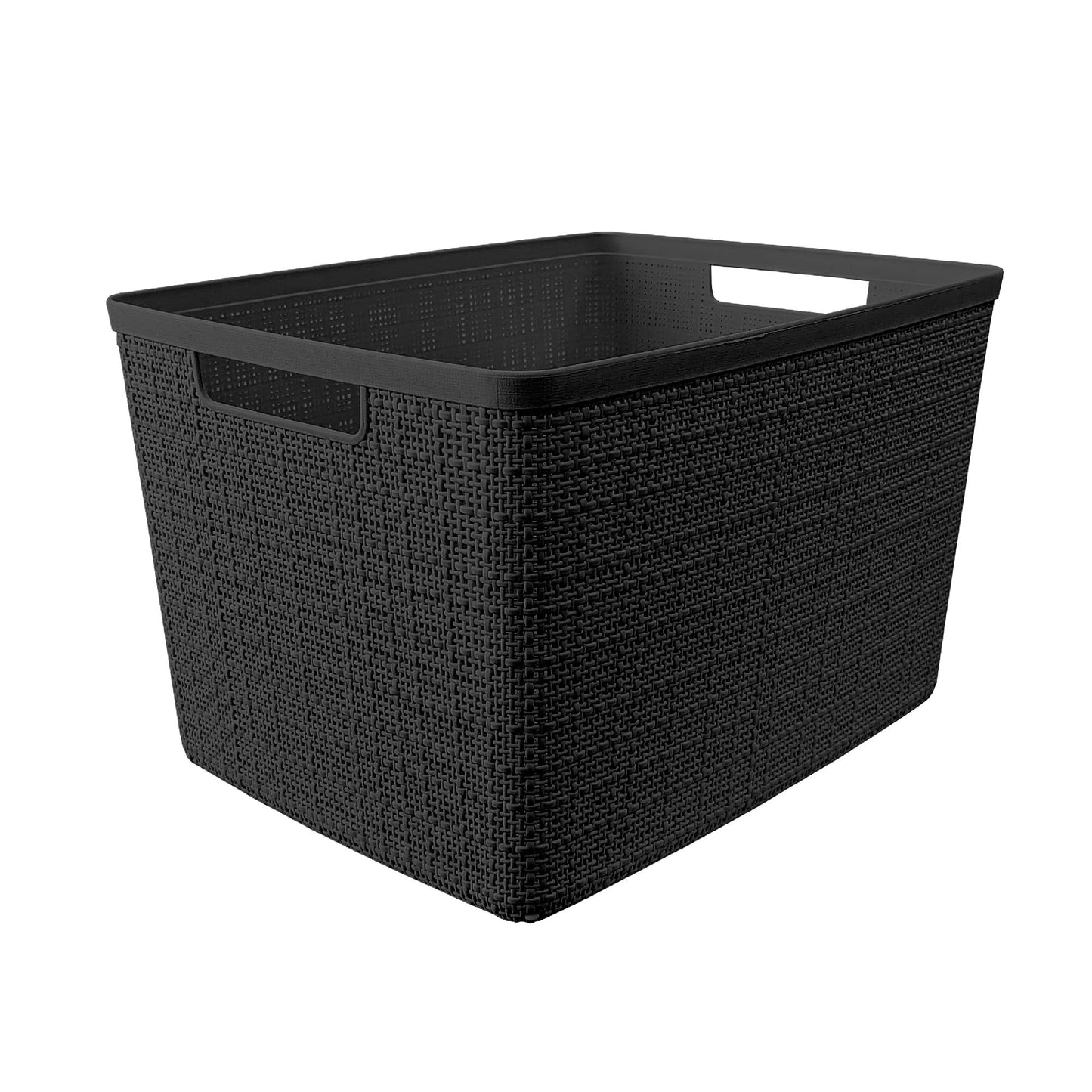 Curver Set of 4 Jute Large Decorative Plastic Organization and Storage Baskets Perfect Bins for Home Office, Closet Shelves, Kitchen Pantry and All Bedroom Essentials, Black