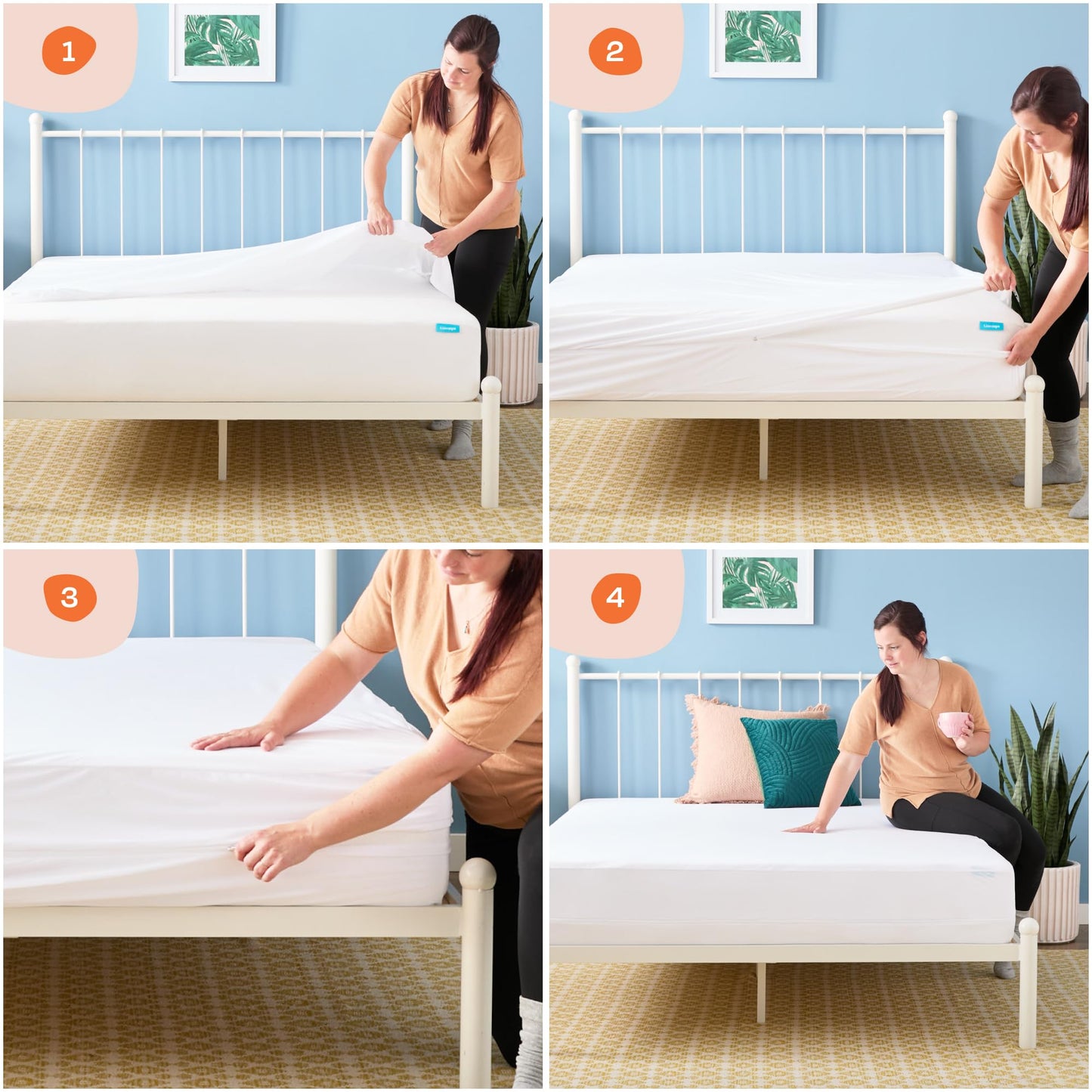 LINENSPA Zippered Encasement Waterproof, Dust Mite Proof, Bed Bug Proof, Hypoallergenic Breathable Mattress Protector - Full Size , White