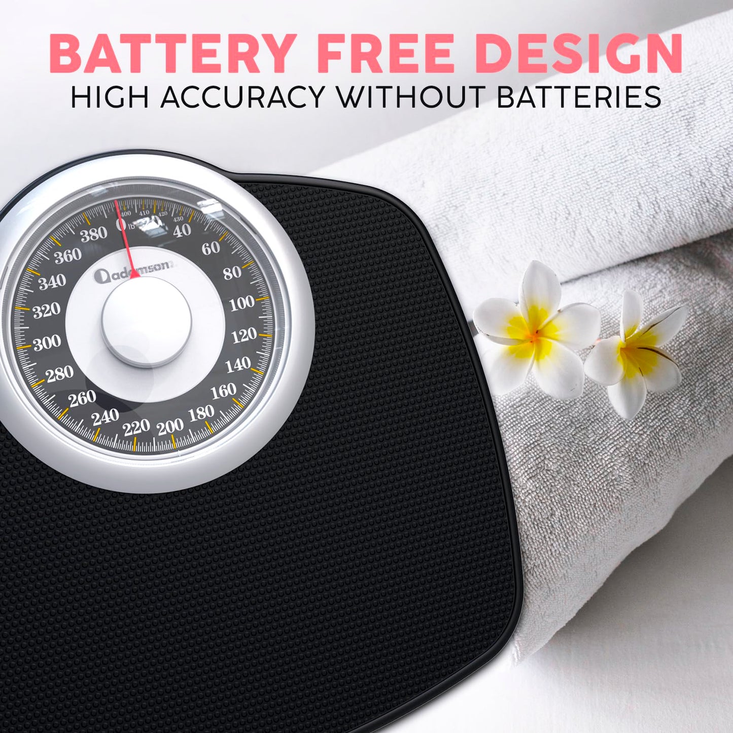 Adamson A25 Scales for Body Weight - Up to 400 LB - 5.3" Dial on 12.4" x 10.2" Platform - Anti-Skid Rubber Surface - High Precision Bathroom Scale Analog - Durable with 20-Year Assurance - Gold