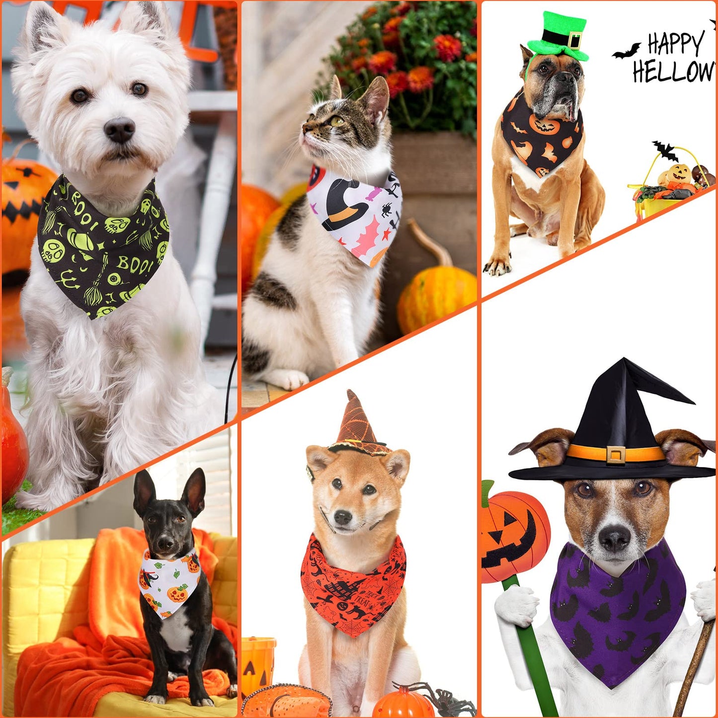 Xuniea 50 Pack Halloween Dog Bandanas Large Dog Bib Scarf Pet Bandana Handkerchief Accessories for Medium Small Puppy Outfit Halloween Festival Birthday Party Supply(Null)