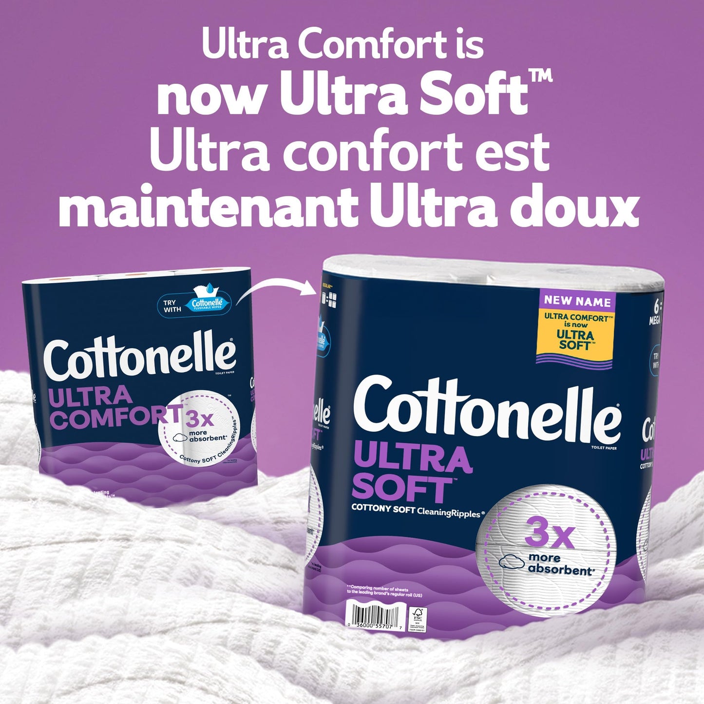 Cottonelle Toilet Paper, 36 Mega Rolls = 144 Regular Rolls (2 Packs of 18), Ultra Soft (Formerly Ultra Comfort), Soft Bathroom Tissue, 244 Sheets per Roll, Packaging May Vary