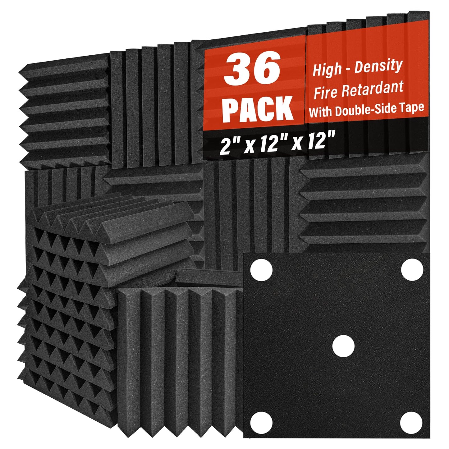 36 Pack Acoustic Foam Panels 2" x 12" x 12" Sound Proof Foam Panles Saiqiang Soundproofing Noise Absorbing Wedge Black Panels for Wall Studio Foams with Double-Side Adhesive