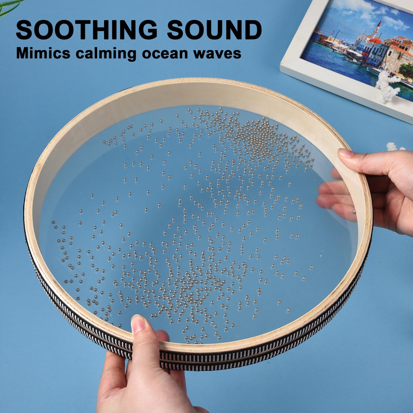 MIHEY 12 Inch Wave Bead Ocean Drum, Sea Sound Drum Percussion Instruments for Sound Healing, Sound Therapy and Sound Bath