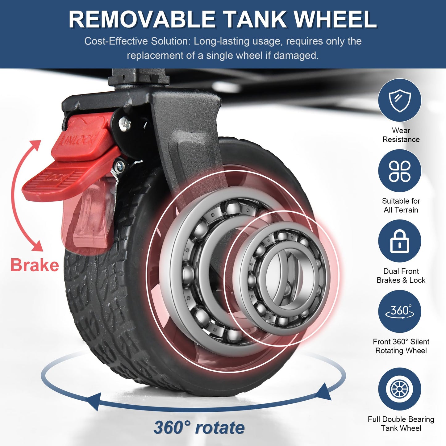 AMAZINGHOME Wagon Cart Foldable - 100KG Weight Capacity Folding Wagon with 5 Inch Silent Brake Universal Wheels, Adjustable Handle, Portable Garden Cart with Cup Holder for Camping, Picnic