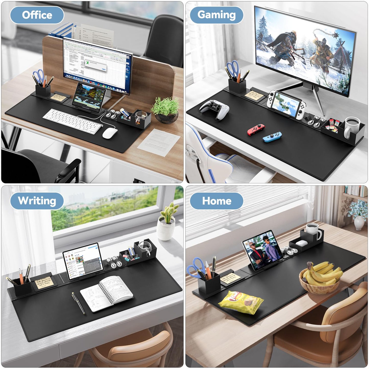 KDD Desk Mat with Magnetic Organizer Set, 6 in 1 Mouse Keyboaed Pad with Storage Accessories DIY Feature for Phone/Tablet Stand/Cup Holder/Card/Pen Holder/Cable Management for Office Desk Accessories