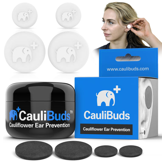 CauliBuds™ Cauliflower Ear Magnet - Premium Silicone Ear Magnets Cauliflower Ear - Pressure Earrings Magnetic Ears - Treatment in BJJ, Wrestling, MMA, & Rugby - Cauliflower Ear Draining Kit (White)