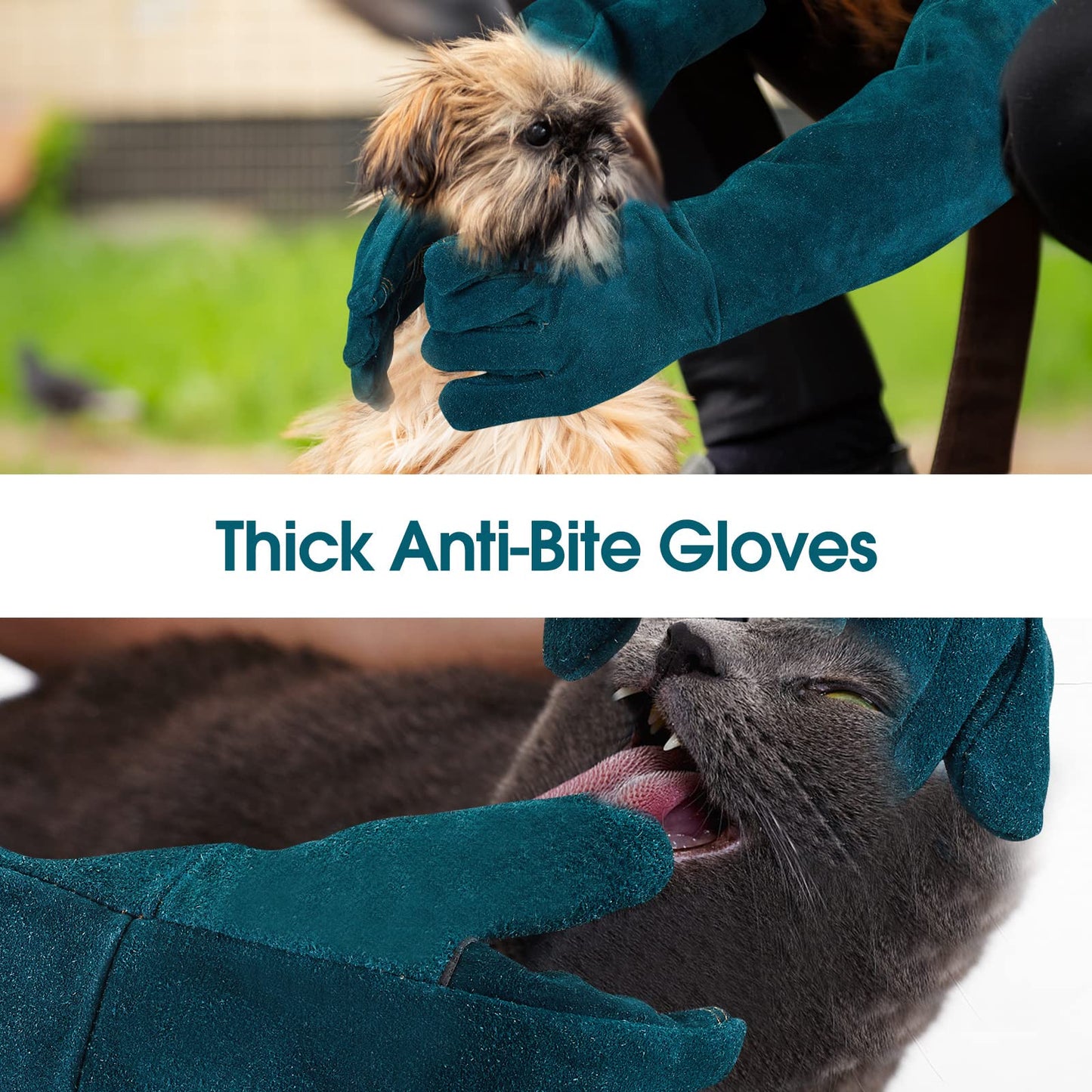 23.6IN Animal Handling Gloves Bite Proof Kevlar Reinforced Leather Padding Dog,Cat Scratch,Bird Handling Falcon Gloves Grabbing,Reptile Squirrel Snake Bite,Dark Green