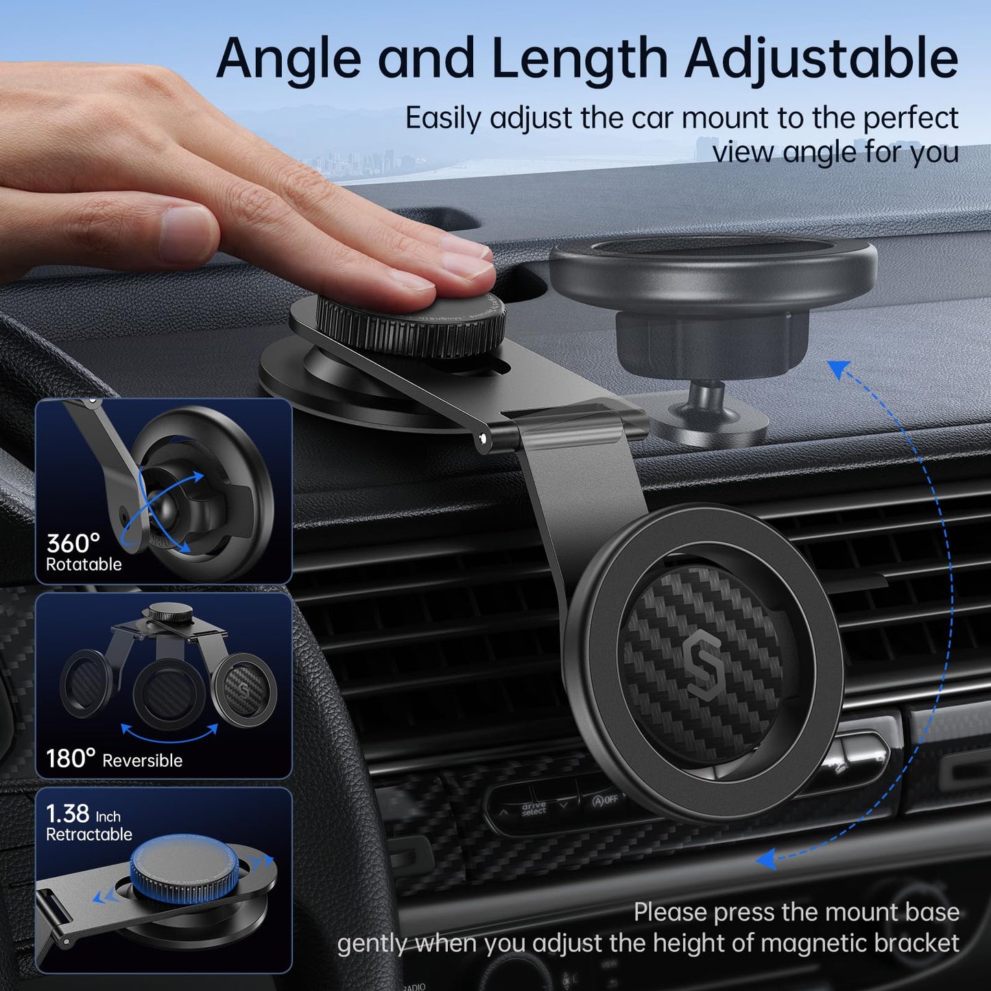SYNCWIRE Fits MagSafe Car Mount for Universal Dashboard,Tesla Screen,Magnetic Phone Holder for Car, Foldable Aluminum Alloy Arm, Super Stable Car Mount for iPhone 17 Pro Max 16 15 14 13 12&All Phones