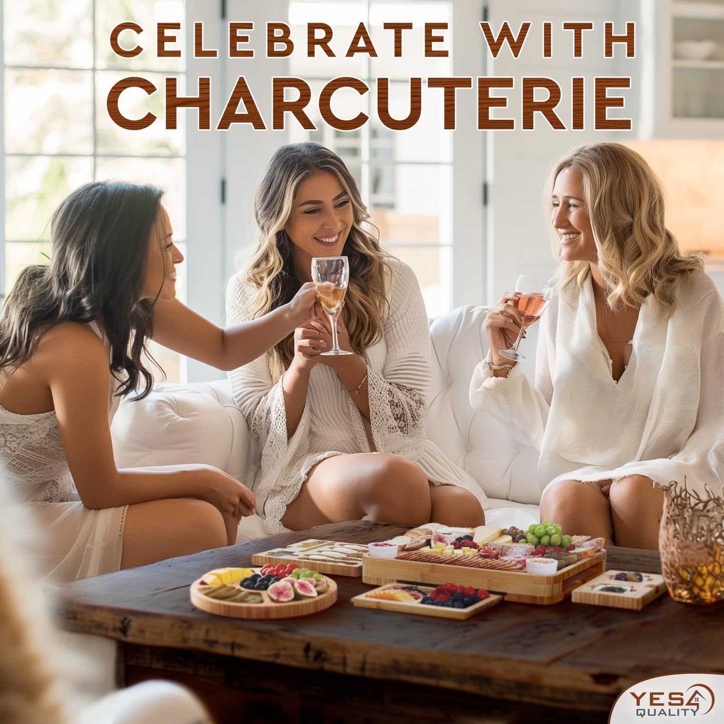 Charcuterie Boards Premium Gift Set - 23 Pieces, Bamboo - Large Cheese Board Plus Fruit Tray w/Utensil Drawer, Knives, Forks for Mother's Day Present, Birthday, Housewarming, Wedding Shower Gifts