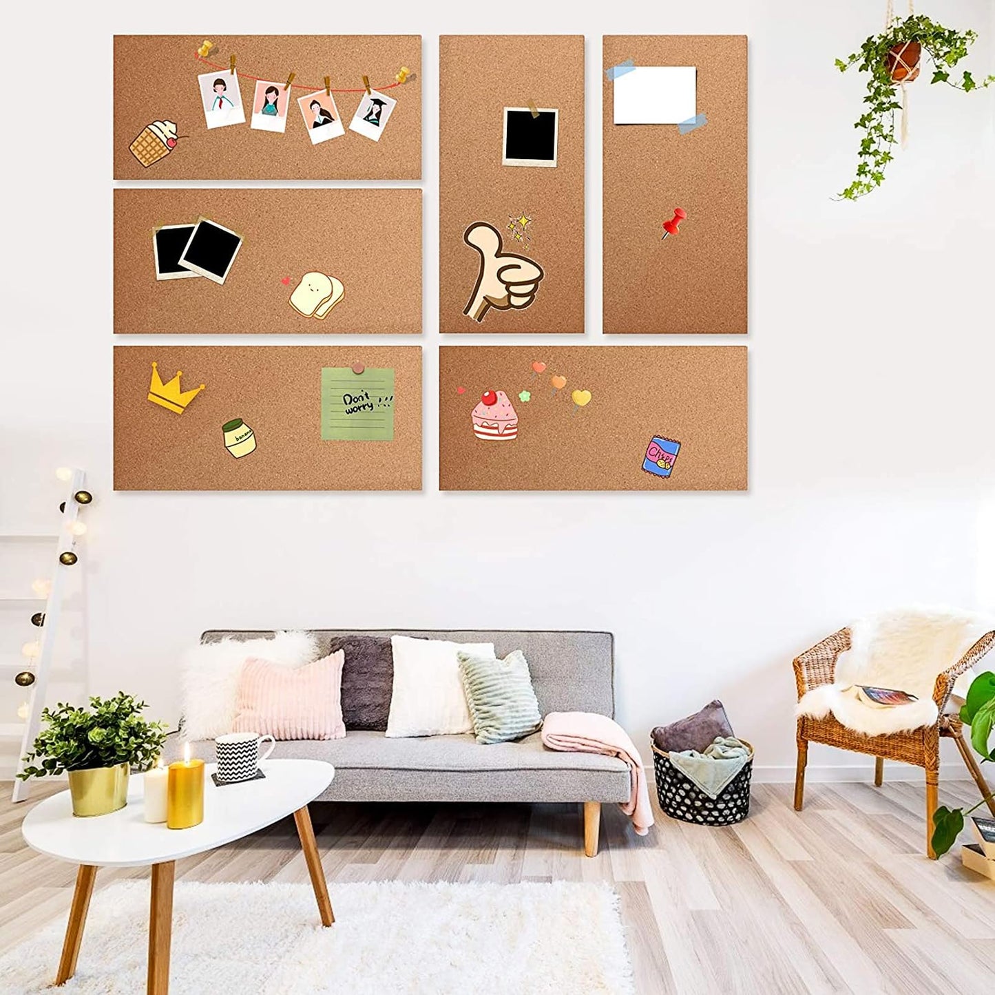 15 Pack Cork Bulletin Board 17 x 8 Inch, 1/2'' Thick Cork Board Tiles Self Adhesive Cork Board Frameless Cork Tiles Wall Decor with 100 Pushpins for School Home Office