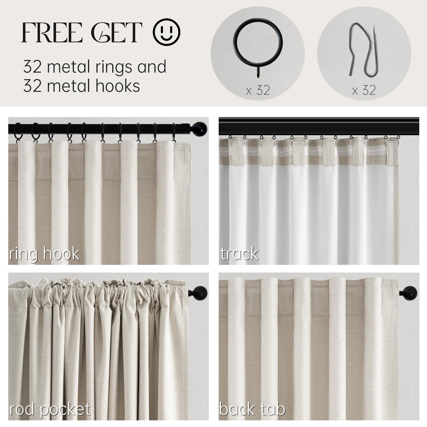 Topfinel Cream Linen Blackout Curtains 84 Inch Long for Bedroom Living Room, Ivory Pinch Pleat Back Tab Full Blackout Drapes Farmhouse Boho Curtains for Window, White Neutral Curtains 52" X 84" 7 FT