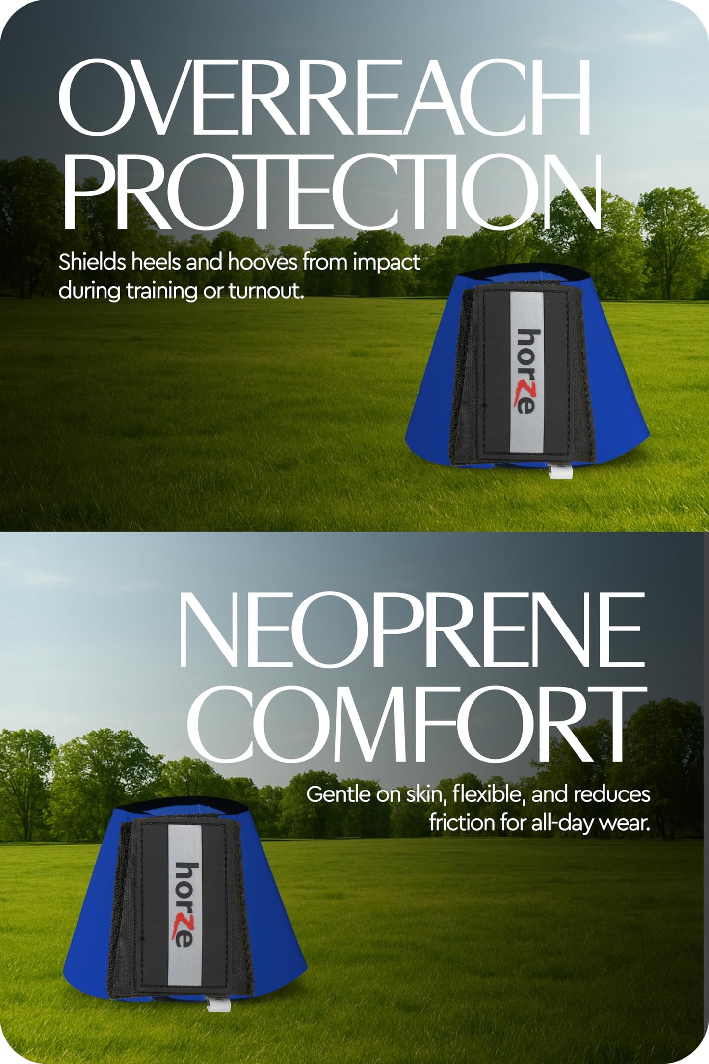HORZE Pro Overreach Bell Boots for Horses | Neoprene Pair - Blue - XXL