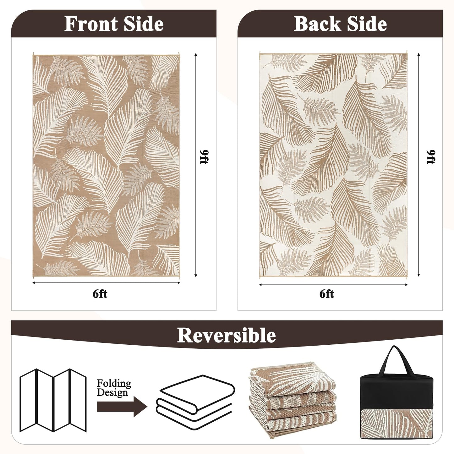 Pauwer Outdoor Rug 5x8 Waterproof for Patios, Reversible Outdoor Plastic Straw Rug, Indoor Outdoor Area Rugs Carpet RV Mat, Outdoor Patio Camping Rug for RV, Picnic, Backyard, Deck, Balcony, Porch