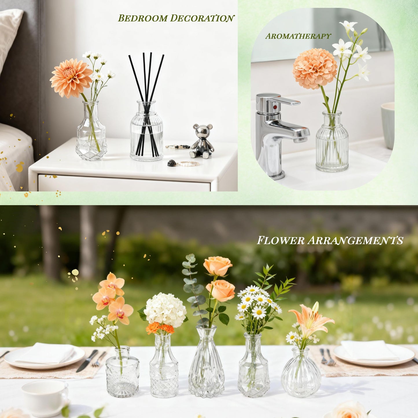Der Rose 32pcs Small Glass Bud Vases Bulk, Clear Flower Vases for Home Dining Table & Wedding Centerpieces Decor