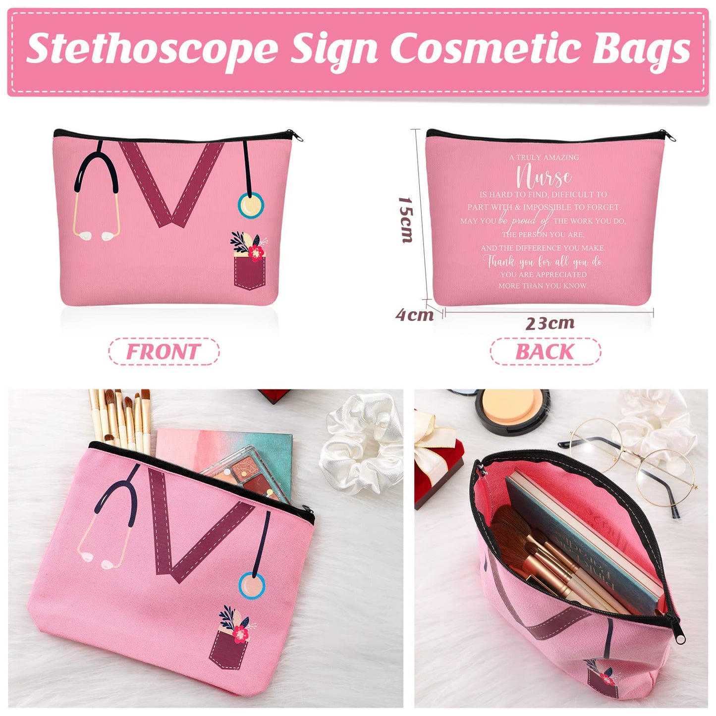 Sabary 20 Pcs Nurse Appreciation Gifts Bulk Nurse Makeup Canvas Bag with Zipper Thank You Sign Cosmetic Bags Cute Nursing Assistant Travel Nursing Pouch for Christmas