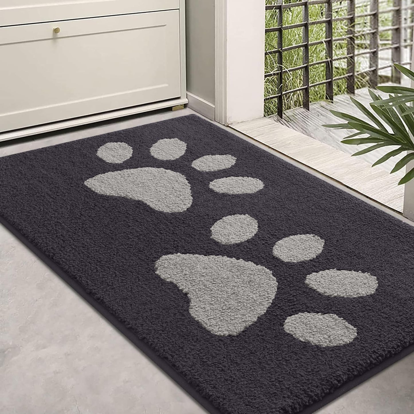 Arotive Indoor Door Mat, 24" x 36" Absorbent Dirt Resist Washable Front Back Door Mat, Non-Slip Low-Profile Dog Paws Entrance Doormat, Durable Inside Floor Mats for Entryway, Dark Grey