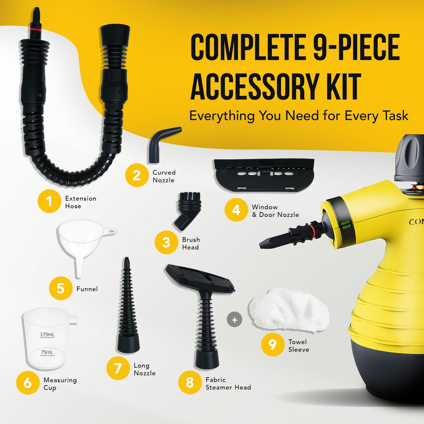 Comforday Handheld Multi-Purpose Pressurized Steam Cleaner with Safety Lock and 9 FREE Accessories