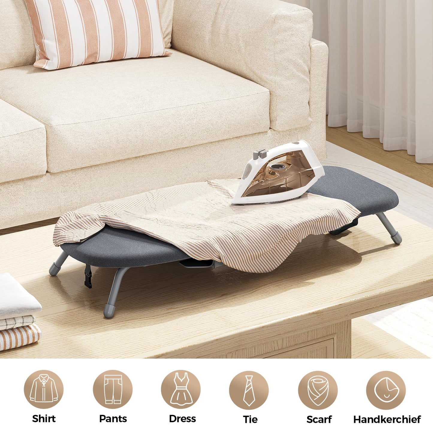 APEXCHASER Foldable Ironing Board with Iron Holder, Tabletop Small Iron Board with Heat Resistant Ironing Cover, Portable Tabletop Ironing Board with Non-Slip Feet for Home Travel Use, Black