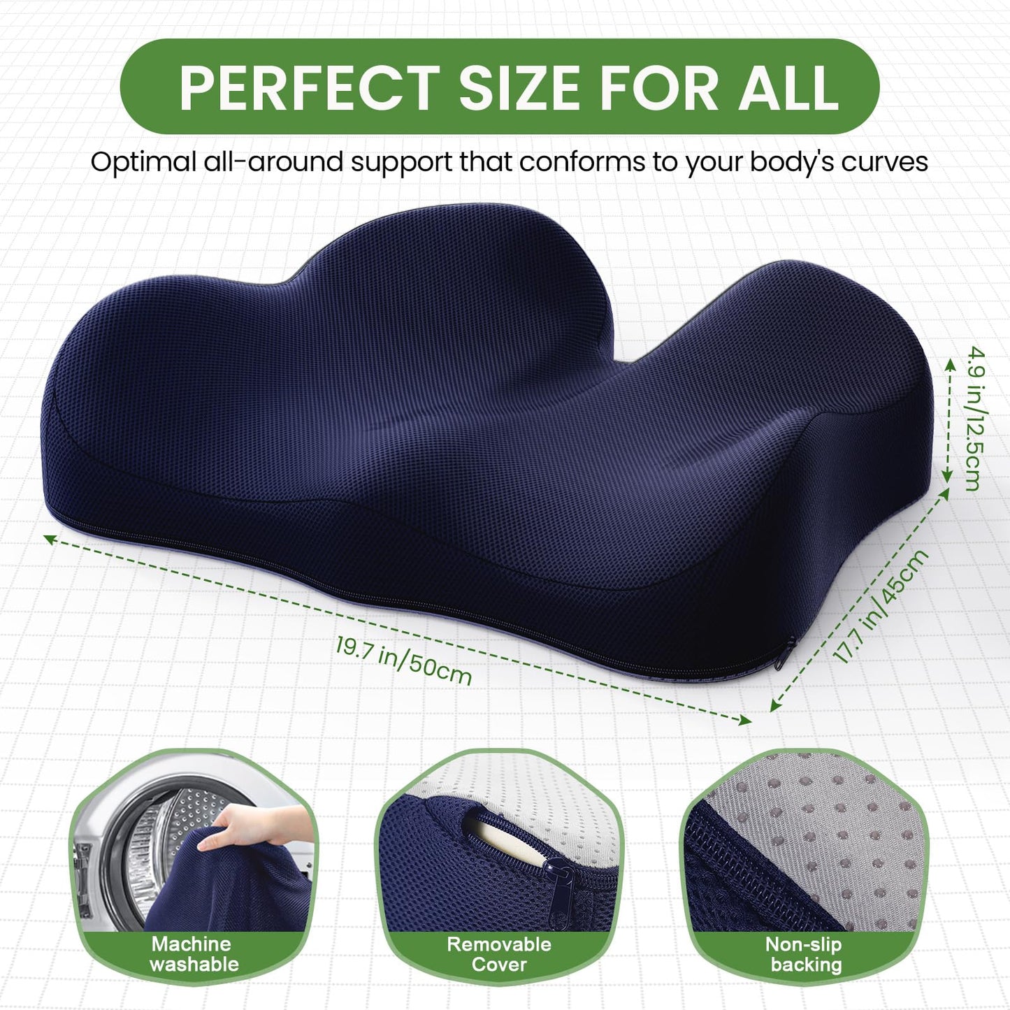 A-PCE Ergonomic Seat Cushion -Large Memory Foam Cushion for Office Chair- Sciatica & Lower Back & Coccyx Pain Relief - Car Seat Cushions for Driving Seat Cushion, Deep Blue