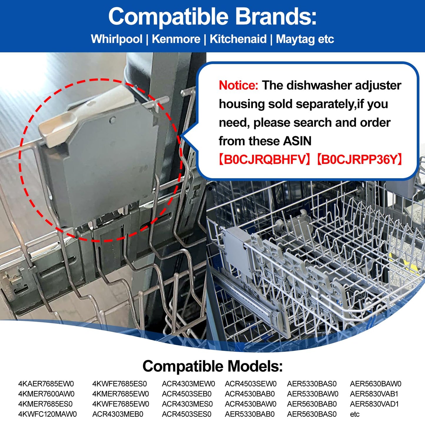 Upgraded W10546503 WPW10546503 Dishwasher Upper Rack Adjuster Replacement For Kitchenaid Dishwasher Parts Upper Rack W10418314 Dishwasher Top Rack For Kenmore Whirlpool Dishwasher Replacement Parts