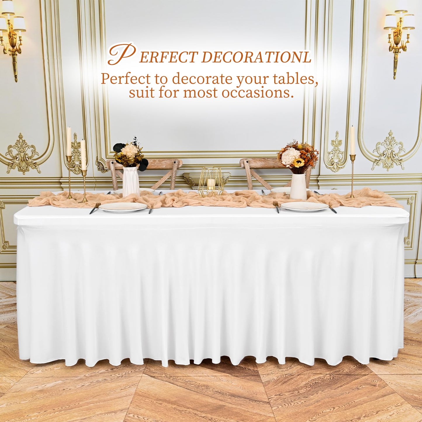 2 Pack White Rectangle Table Skirt, 6Ft Spandex Table Skirt Fitted Stretch Tablecloth,Wrinkle Resistant Ruffles Elastic Cover,Perfect for Rectangle Tables Banquets Parties Wedding Thanksgiving