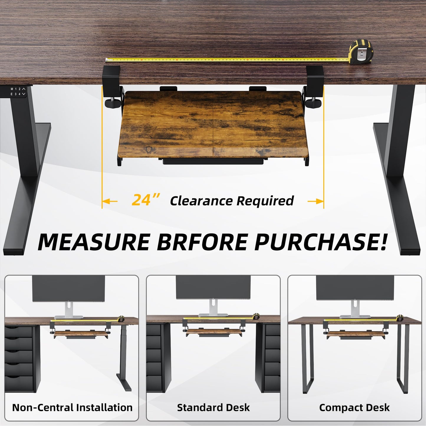 ETHU Under Desk Keyboard Tray - Small Slide Out Keyboard Shelf with C Clamp Mount, 19.7" x 11.8" Ergonomic Pull Out Tray for Home Office Desk, Walnut