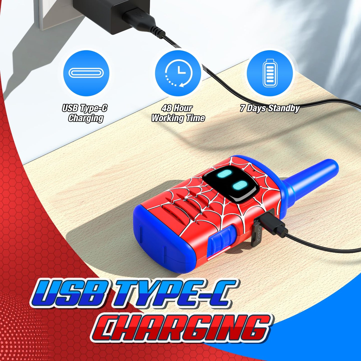 Walkie Talkies for Kids Rechargeable, Exssary Toys for 3 4 5 6 7 Year Old Boys Girls Camping Outdoor Toys for Kids 3-5 Walkie Talkie with USB-C Cable Birthday Gifts for Boy Girl 4-6 8-10