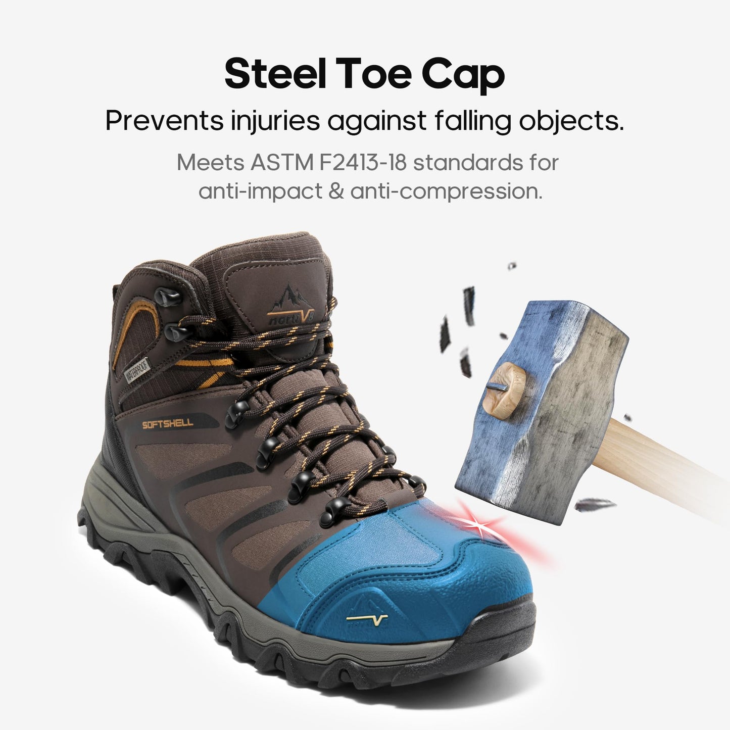 NORTIV 8 Waterproof Steel Toe Work Boots for Men Industrial Safety Slip-Resistant Shoes Construction Protective Boot ARMADILLO-STL ASTM F2413-18 Standard,Size 9,Brown/Black/Tan,160448_M-STEEL