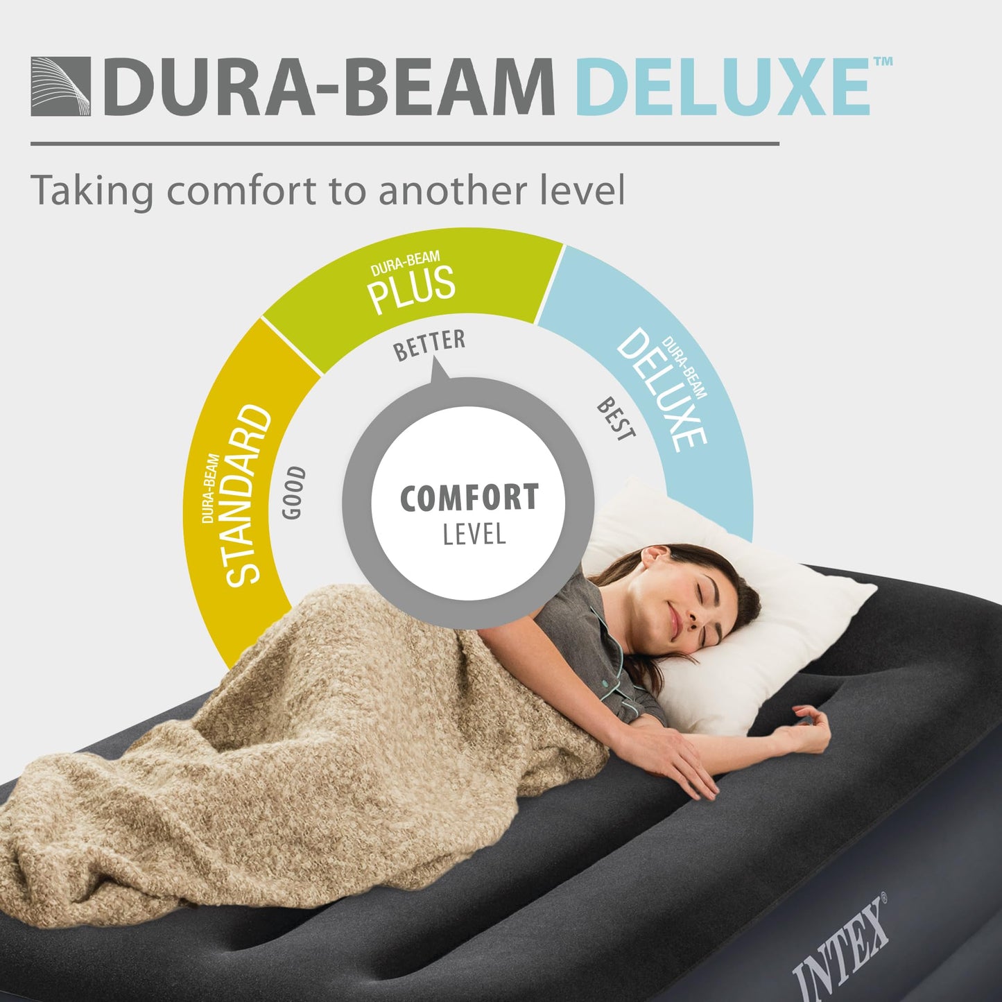 INTEX 64121ED Dura-Beam Plus Pillow Rest Air Mattress: Fiber-Tech – Twin Size – Built-in Electric Pump – 16.5in Bed Height – 300lb Weight Capacity