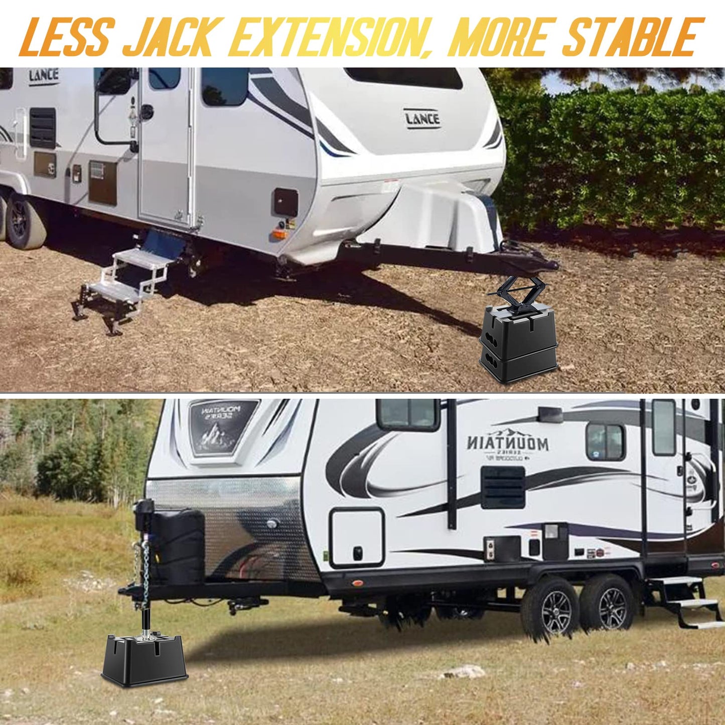 BOYISEN Trailer Jack Block - Universal RV Jack Blocks Trailer Stabilizer Blocks W/ 16,000lbs Capacity Tongue Jack Stand for Travel Trailer RV Camper Easy Carry Handle (Black)