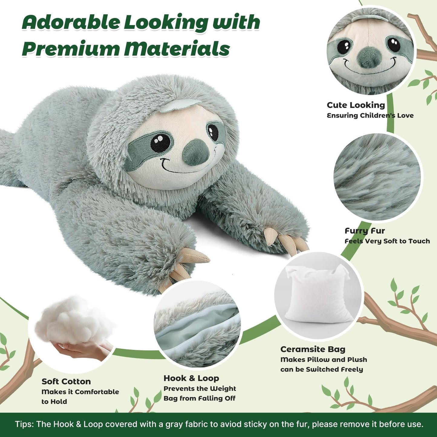 Bobbie & Laxi 27" & 4.5 lbs Sloth Weighted Stuffed Animals, Cuddly & Soft Kids' Plush Toy Pillows for Companion, Large Plushies with Removable Ceramsite Bag, Gifts for Adults, Kids, Boys and Girls