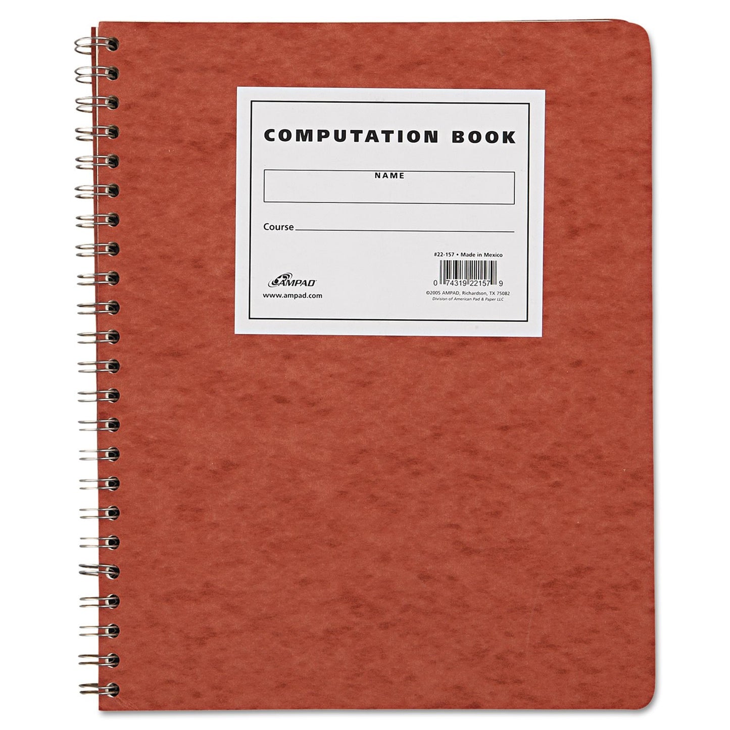 Ampad Engineers Research and Computation Book, Wirebound, Size 11-3/4 x 9-1/4, 24 Pound Paper, 76 Sheets, Buff Paper, 4x4 Ruling, Red Cover (22-157)