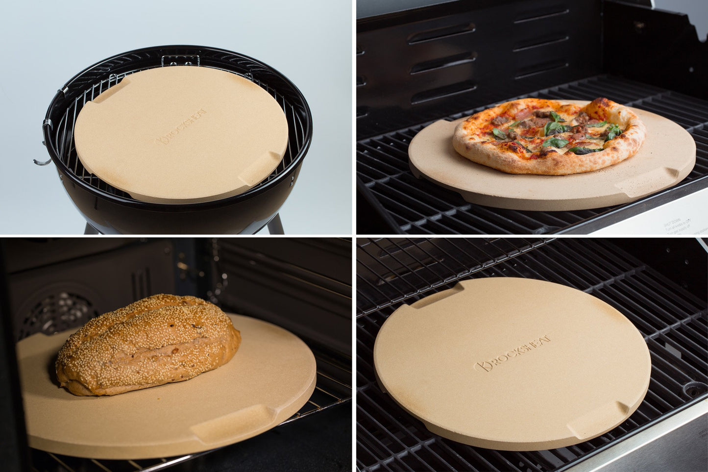 ROCKSHEAT Pizza Stone Made of Cordierite for Pizza & Bread Baking Grilling. Perfect for Oven or Grill. Innovative Unique Double - Faced Built - in 4 Handles Design (Round 15"x0.67")