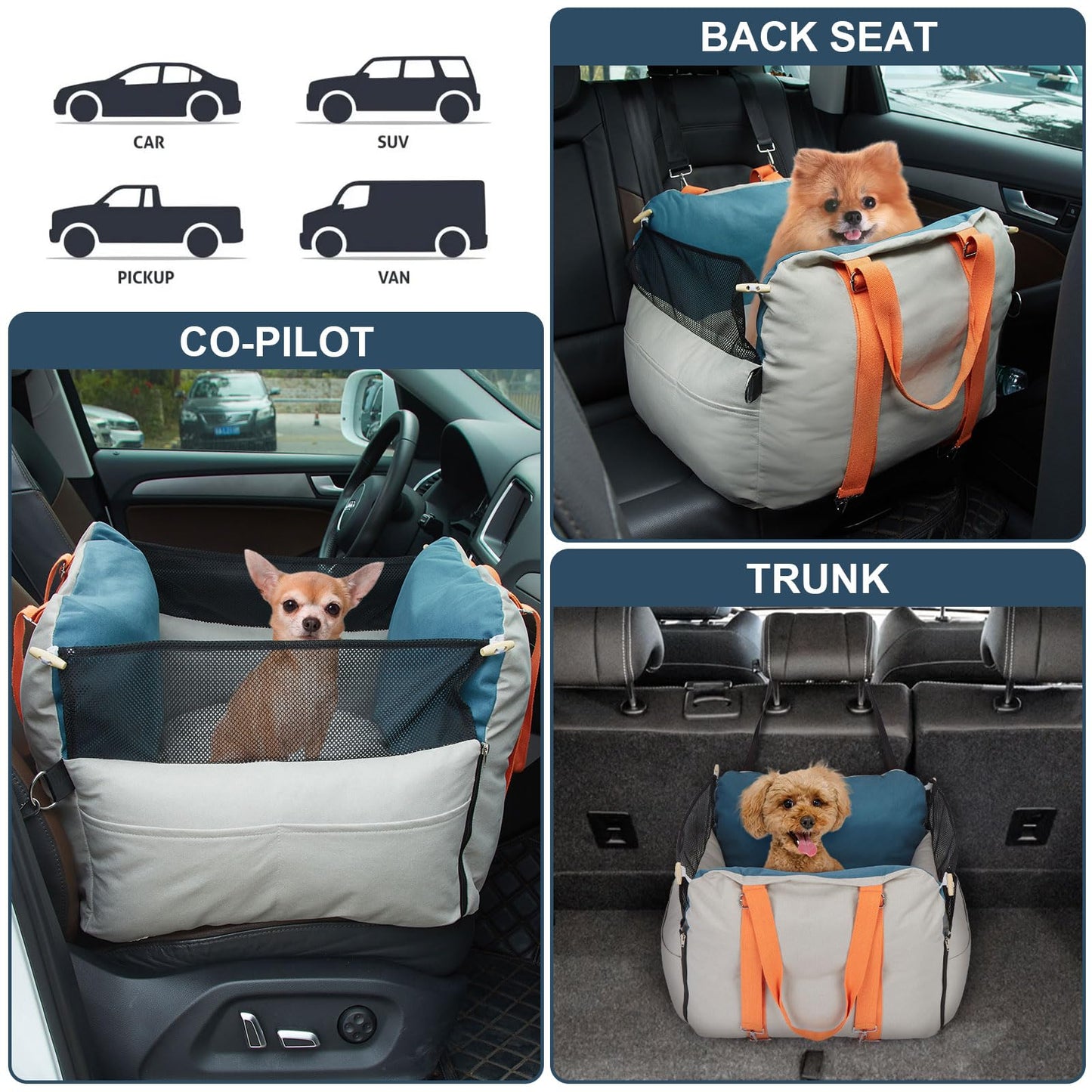 Ownpets Small Dog Car Seat, Dog Bed Car Seat with Elevated Design, Safety Belt, Puppy Seat for Car with Fixed Buckle, Waterproof & Scratch-Resistant, Pet Travel Carrier Bed Up to 25lbs