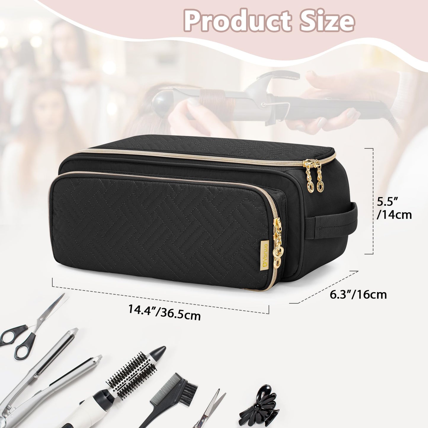 YARWO Upgraded Hair Tools Travel Bag with Heat Resistant Mat for Straightener, Curling/Flat Iron, Blow Out Brush/Curler, 2 in 1 Hot Hair Styling Tool Organizer with Pockets for Hair Accessories, Black