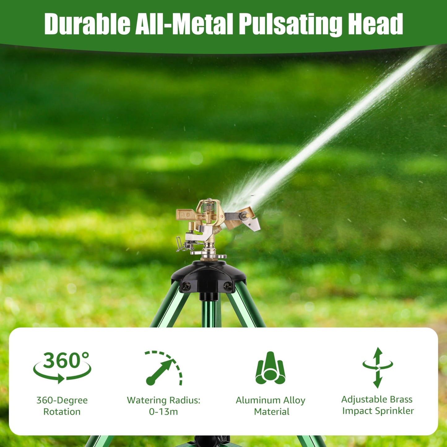 lxjnfac Sprinklers for Yard,Heavy-Duty Impact Sprinkler on Ground Plug Tripod Base, 360 Degree, 0-43 Feet Large Area Coverage Yard Sprinklers, Adjustable Height 16-37” Water Sprinkler for Lawn