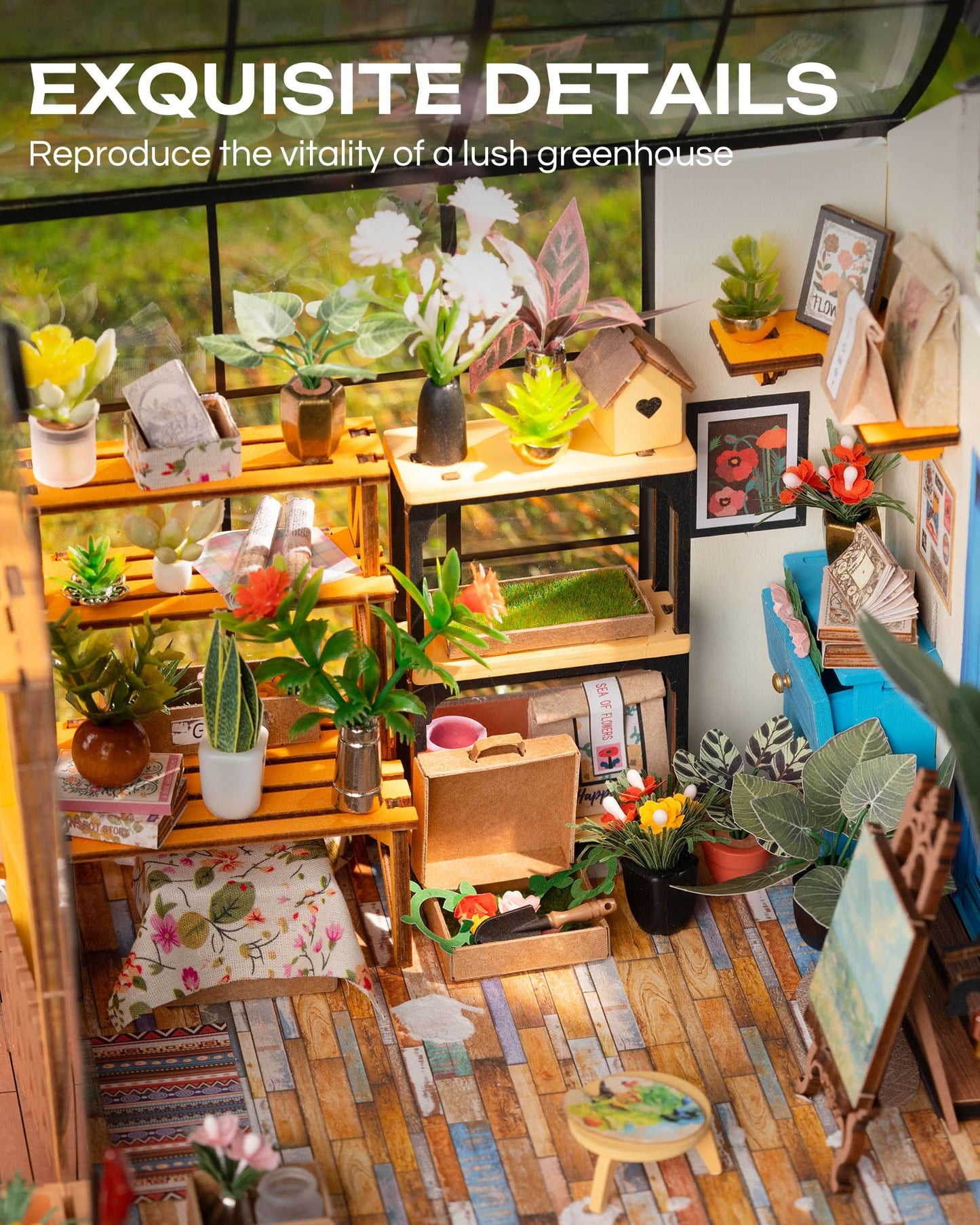 Rolife Dollhouse DIY Miniature Room Kit-Handmade Green House-Home Decoration-Miniature Model to Build-Christmas Birthday Gifts for Boys Girls Women Friends (Cathy's Flower House)