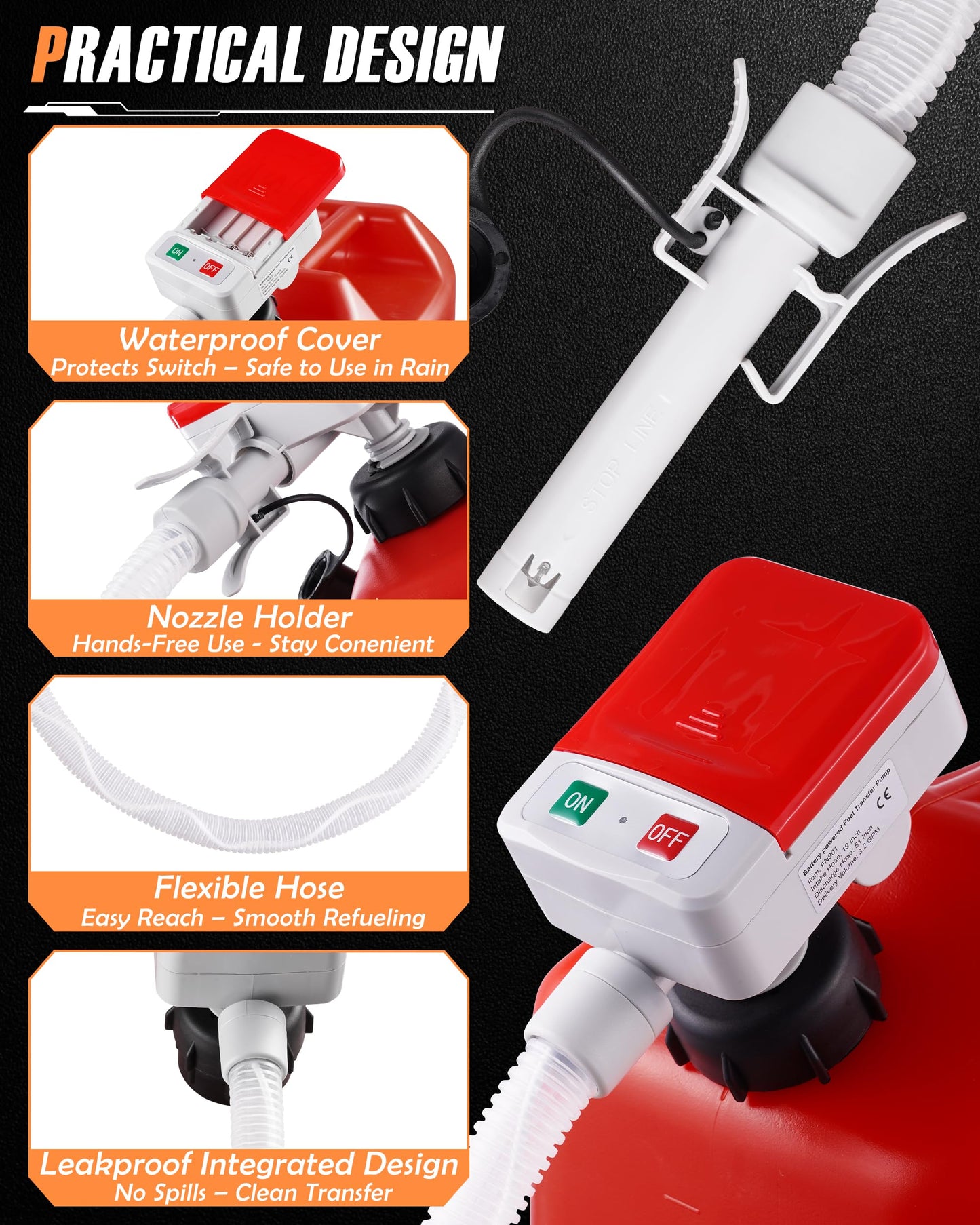 Faitio Battery Powered Gas Can Pump, Electric Fuel Transfer Pump for Gasoline, Diesel, Water, 3.4GPM High Flow Automatic Siphon Pump with Auto Stop, Portable Fuel Pump for 5Gal Gas Can, No Assembly