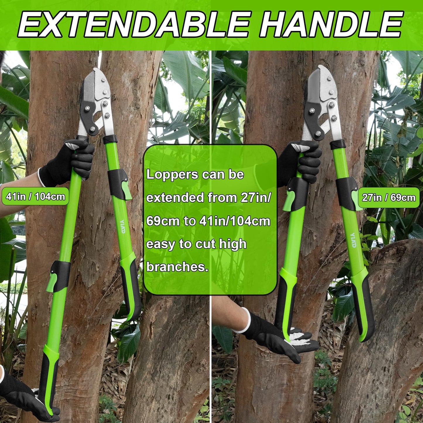 27-41" Telescopic Loppers for Tree Trimming, Heavy Duty Tree Cutter with Ergonomically Designed Handle, Extendable Branch Trimmer for Garden, Farm, Sharp Bypass Blades for Easy Cutting
