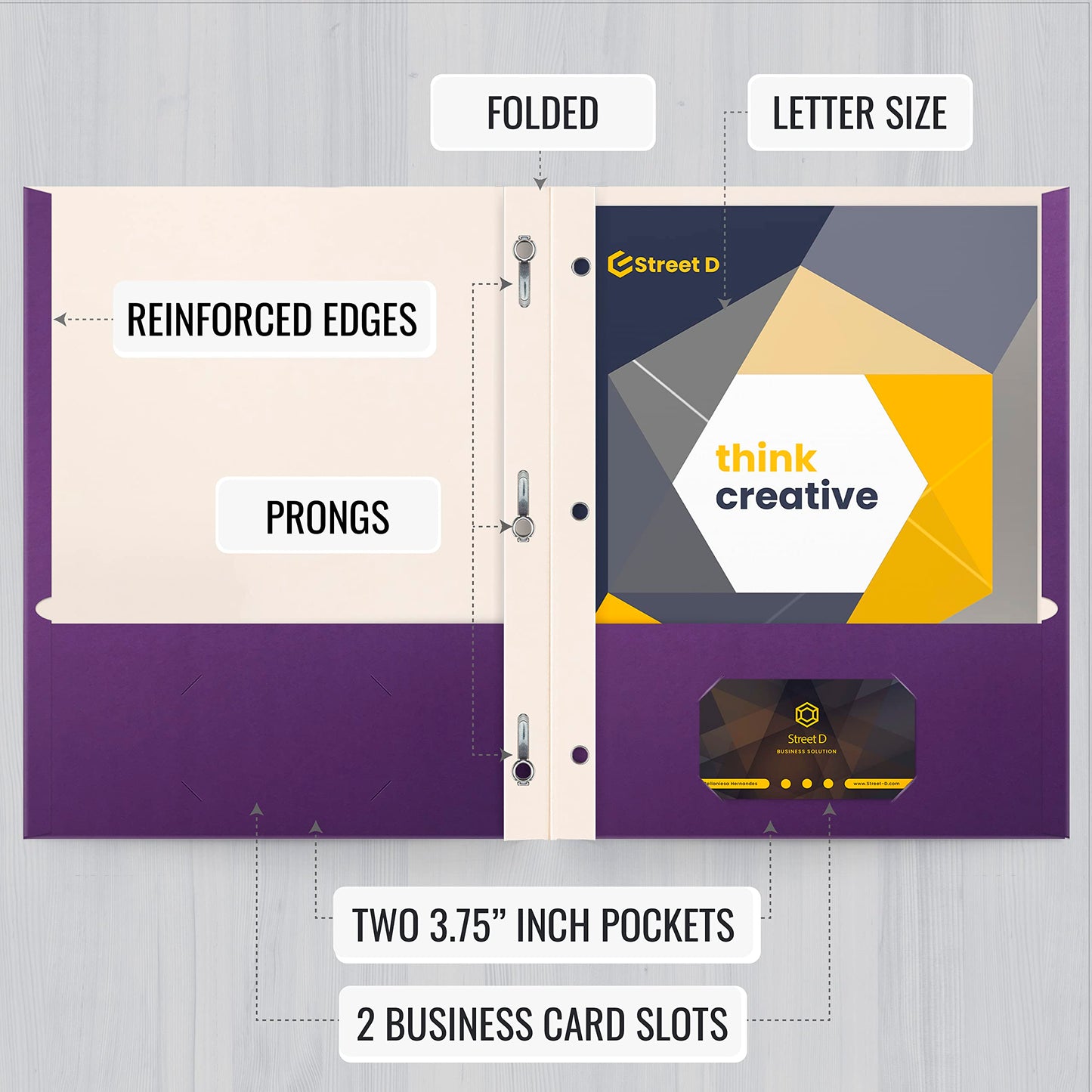 Better Office Products Purple Paper 2 Pocket Folders with Prongs, 50 Pack, Matte Texture, Letter Size Paper Folders, 50 Pack, with 3 Metal Prong Fastener Clips, Purple