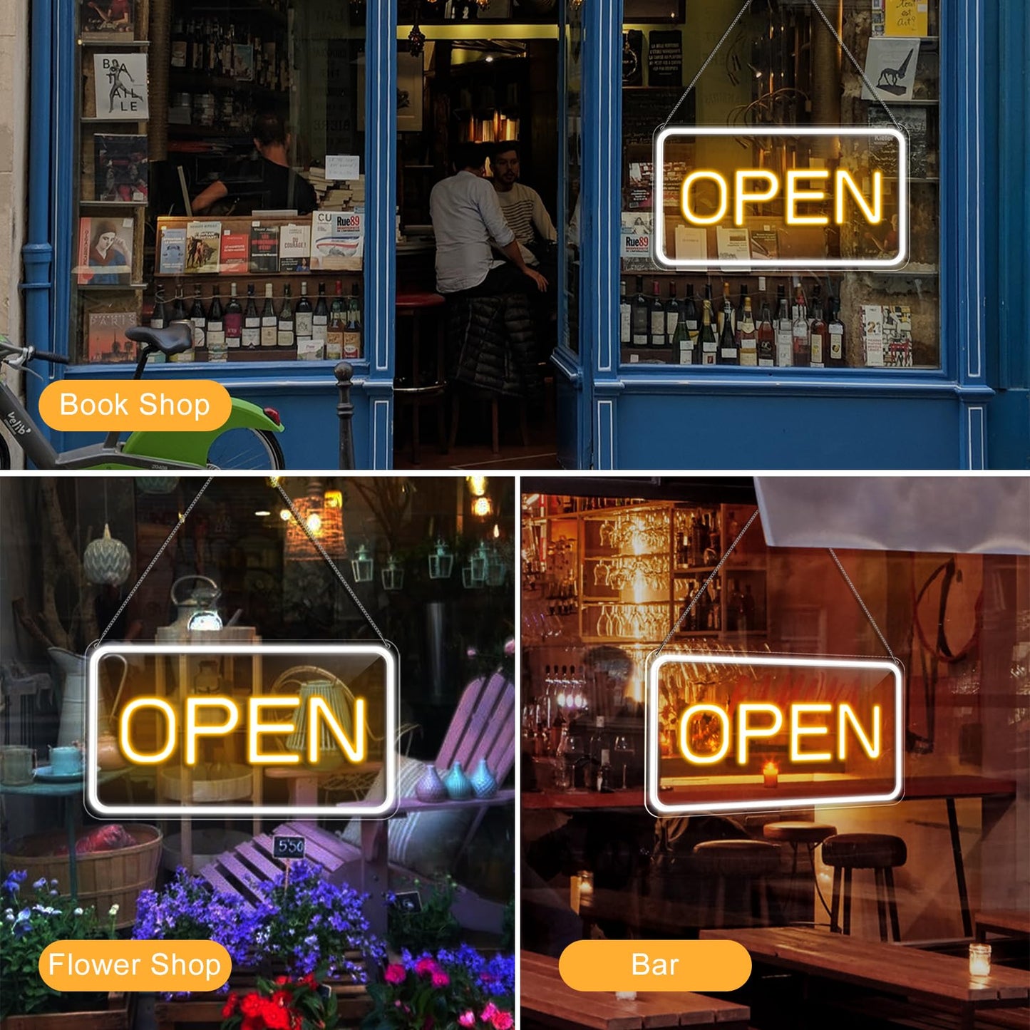 Neon Open Sign 16"x 9", Dimmable LED Open Signs for Business, Ultra Bright USB Powered Open Sign with On/Off Switch, Adjustable Brightness, for Window Stores Restaurants Offices Wall Bar Cafe