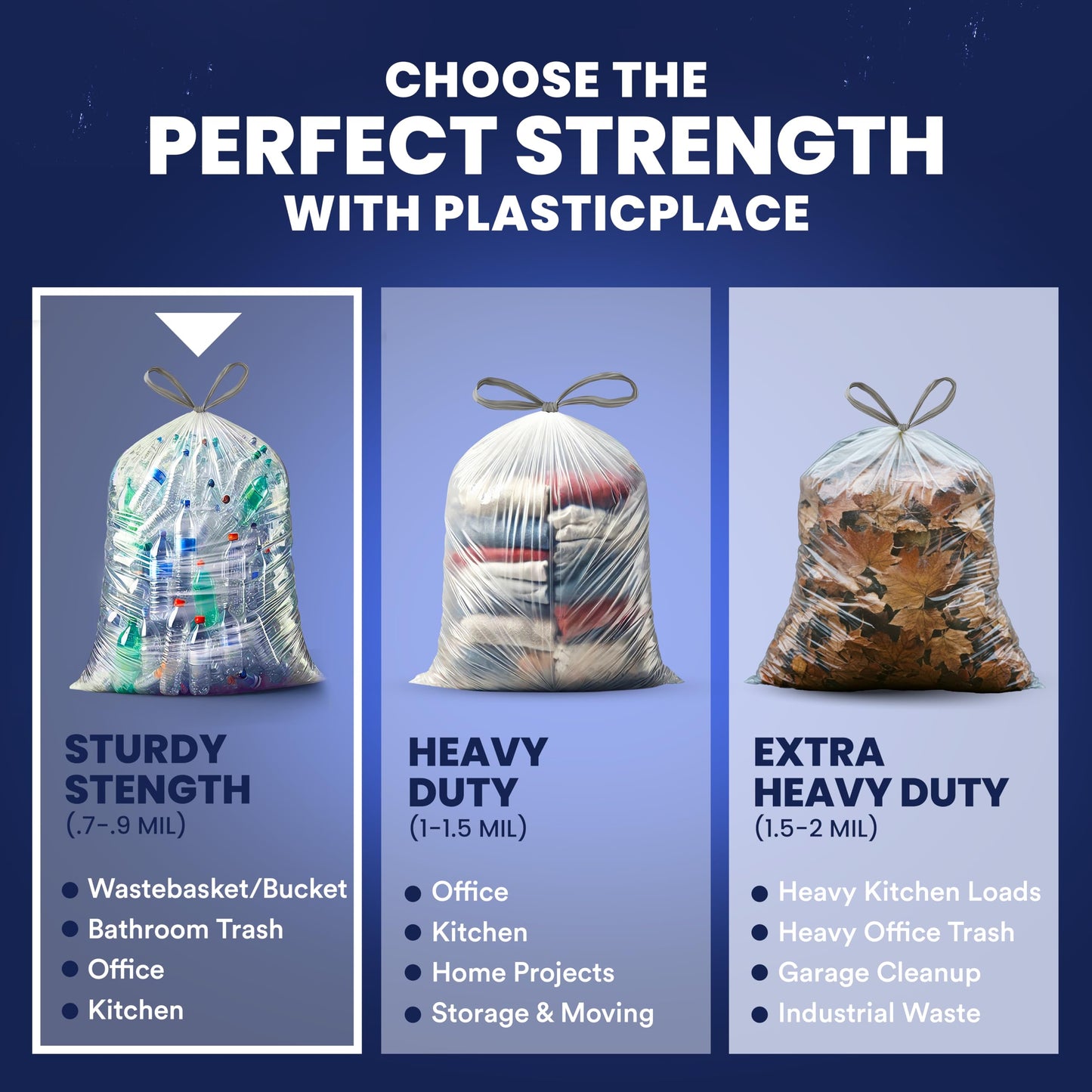 Plasticplace 32-33 Gallon Recycling Bags │ 0.8 Mil │ Clear Drawstring Garbage Can Liners │ 33" x 38" (100 Count)