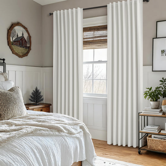100% Blackout Linen Curtains 90 Inches Long Full Blackout Linen Curtains for Bedroom Black Out Drapes with Blocking Rod Pocket Back Tab Drapes for Living Room 52x90 Inch 2 Panels Natural Cream